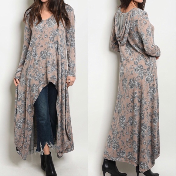 January Summer Tops - LAST3️⃣//BLUSH FLORAL HIGH LOW MAXI TOP HOODIE
